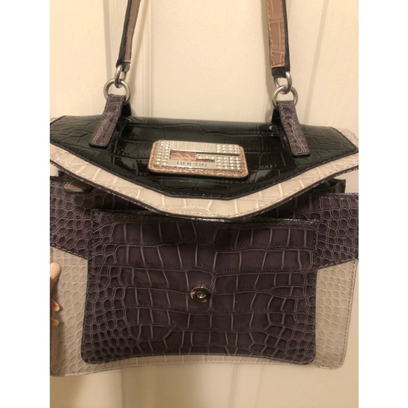 GUESS Top Handle Colour Block Handbag Faux Croc-embossed Leather - Picture 6 of 9